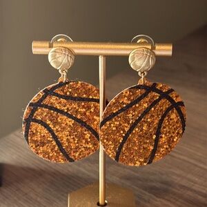 🏀❤️ NEW Basketball Time Glitter Gold Basketball Dangle Earrings